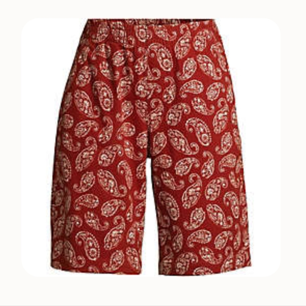 NWOT 10" Cotton Rust Red with Paisley Printed Bermuda Shorts, SZ 12 Petite
